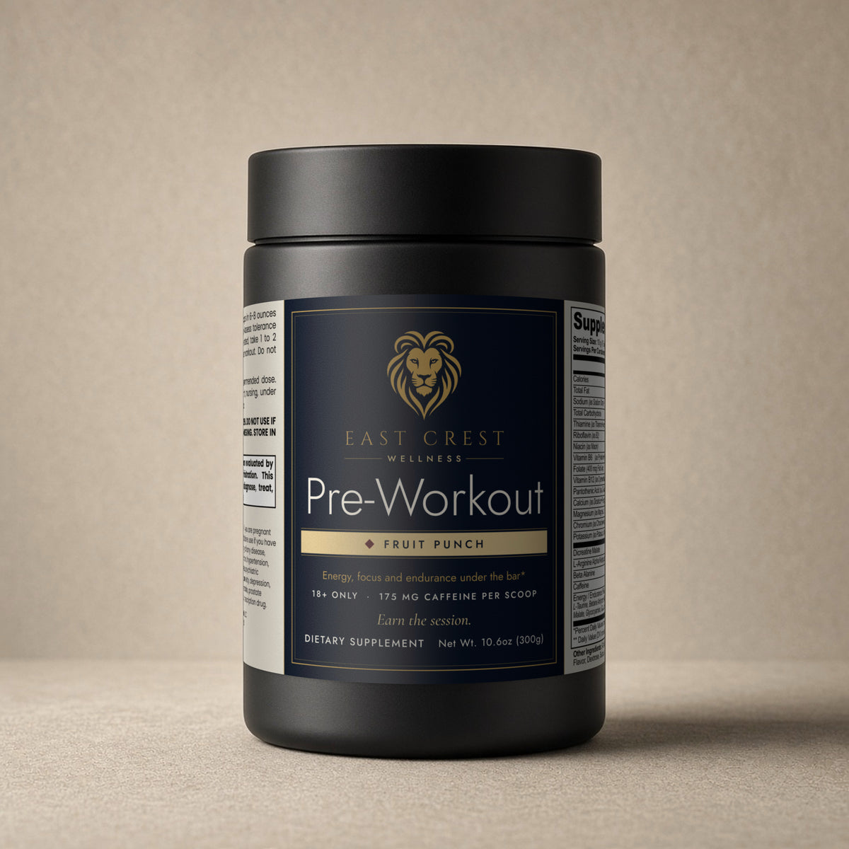 East Crest Wellness Pre-Workout, Fruit Punch, 300 g tub