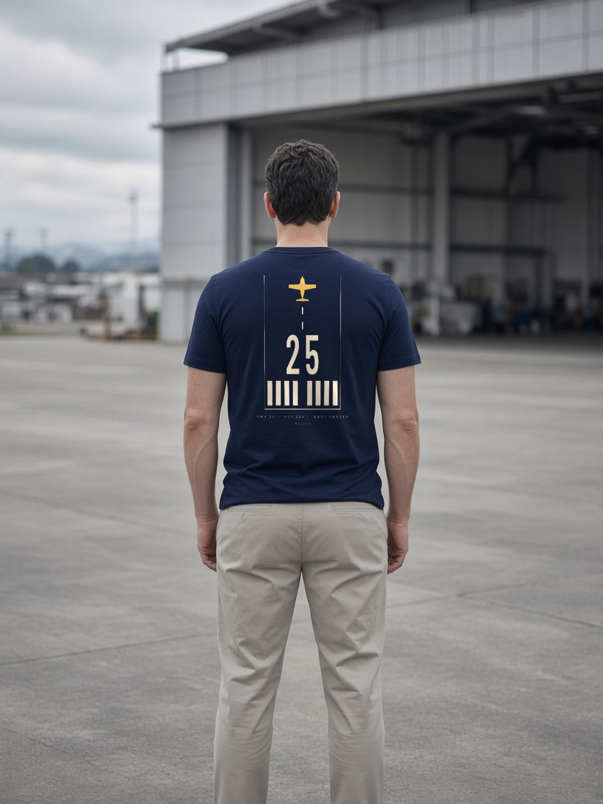 RWY 25 Heavyweight Tee, French Navy, runway back print