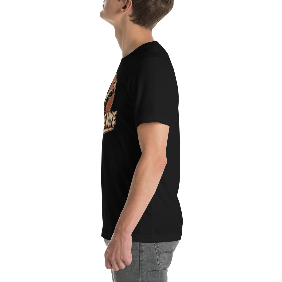 Peptide Mike Tee – Vintage Gym Badge, Black, left