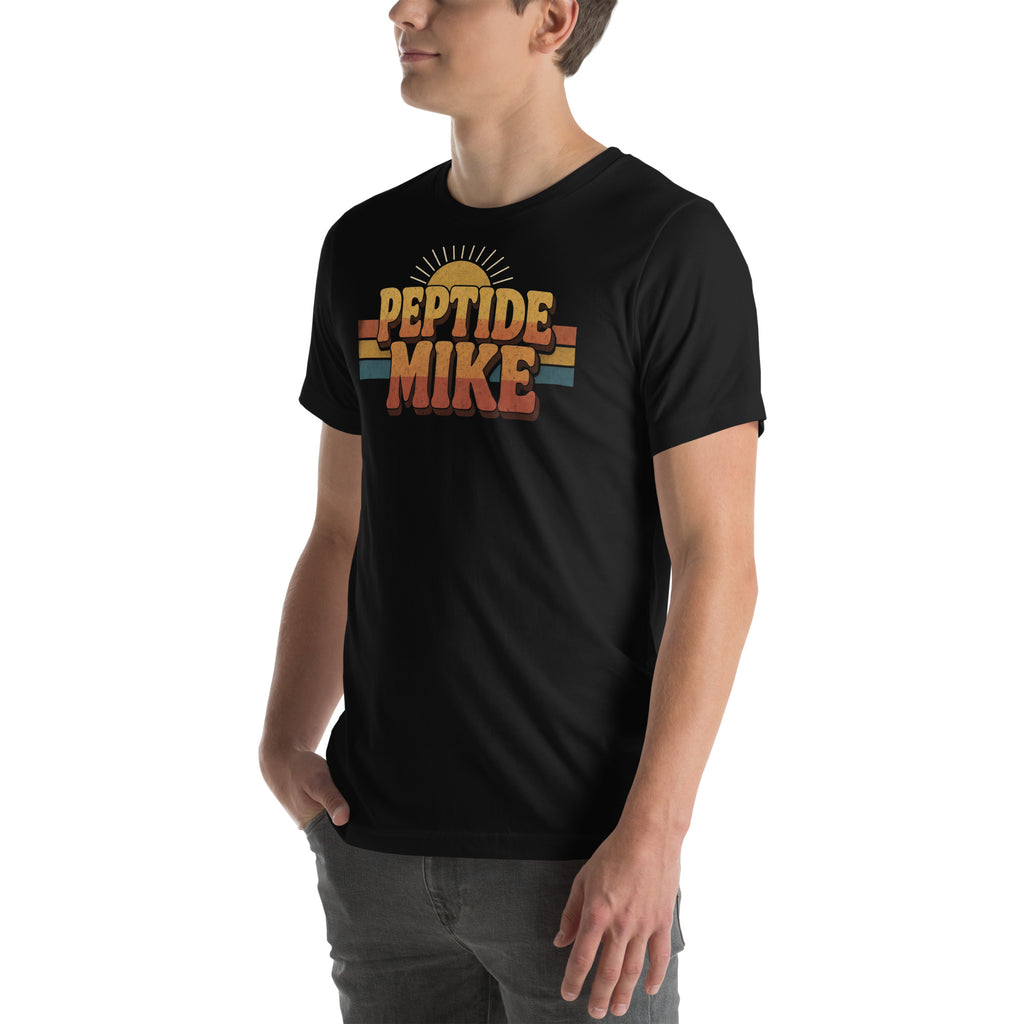 Peptide Mike Tee – 70s Sunset, Black, left front