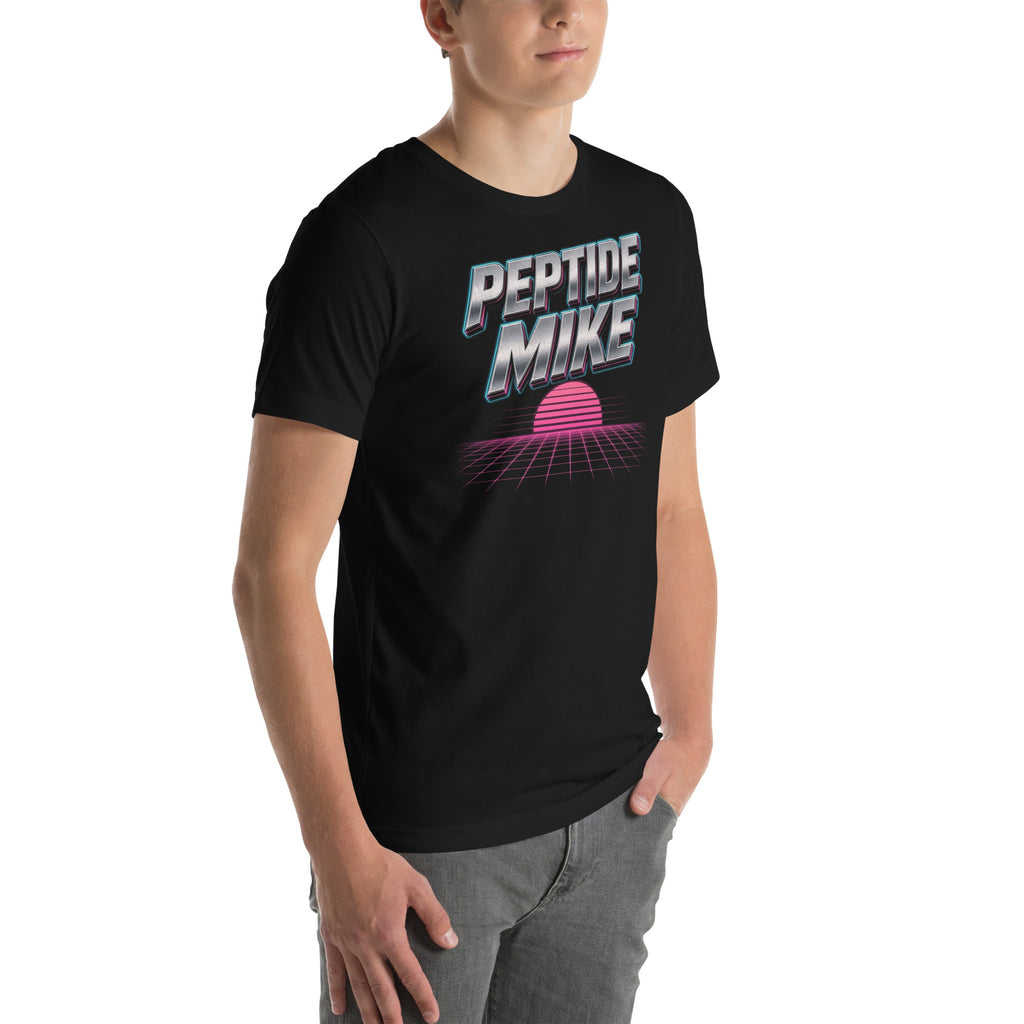 Peptide Mike Tee – 80s Neon, Black, right front