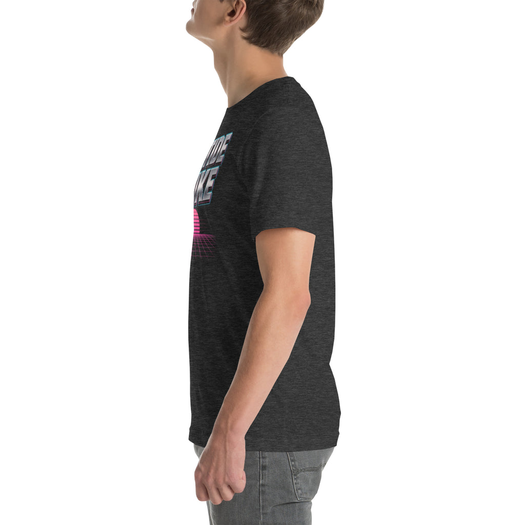 Peptide Mike Tee – 80s Neon, Dark Grey Heather, left