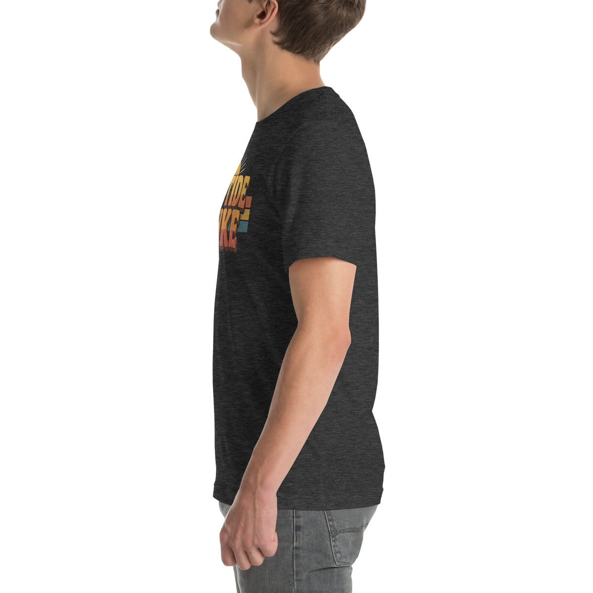 Peptide Mike Tee – 70s Sunset, Dark Grey Heather, left