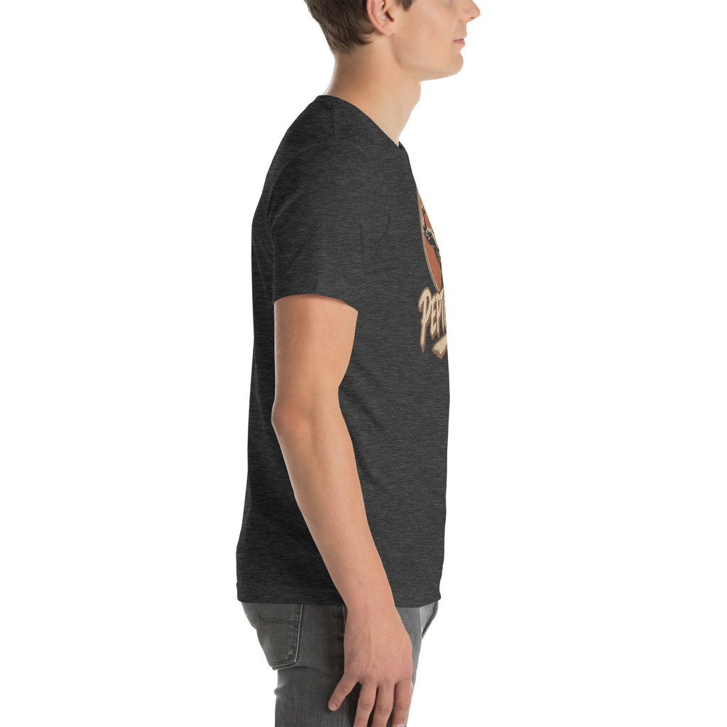Peptide Mike Tee – Vintage Gym Badge, Dark Grey Heather, right
