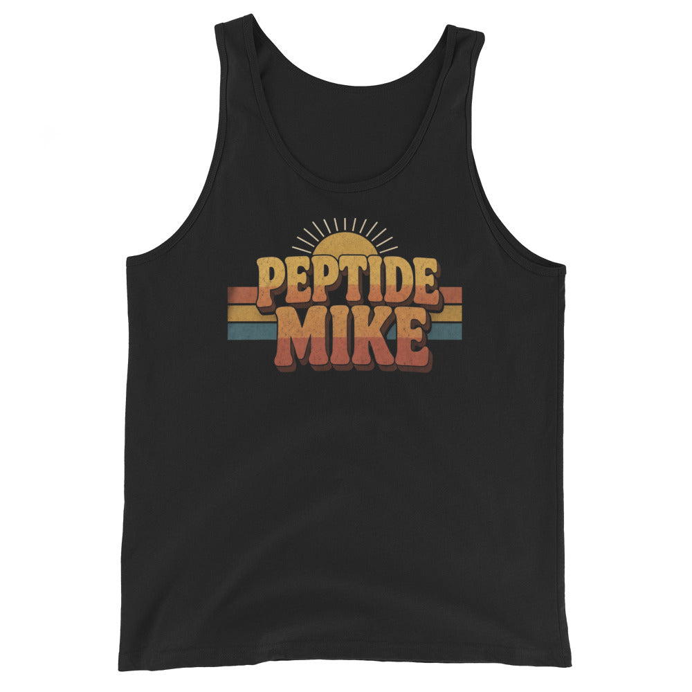 Peptide Mike Tank – 70s Sunset, Black, front
