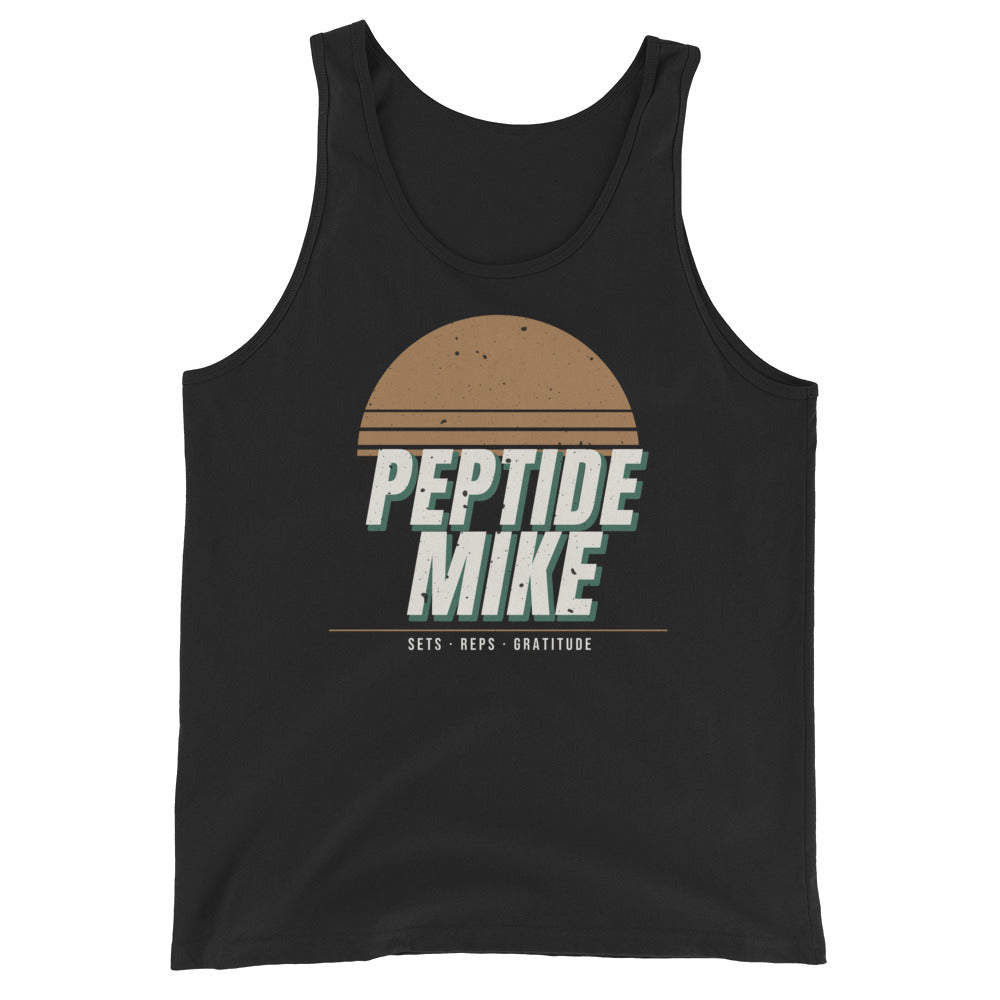 Peptide Mike Tank – 80s Gym Poster, Black, front